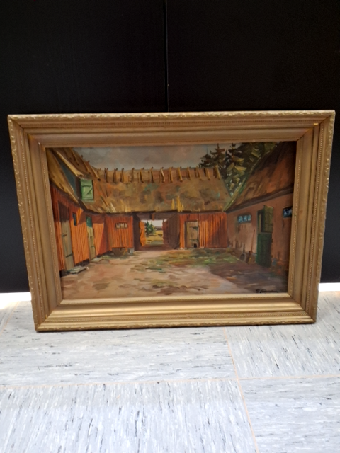 Maleri: Stråtækt gård
