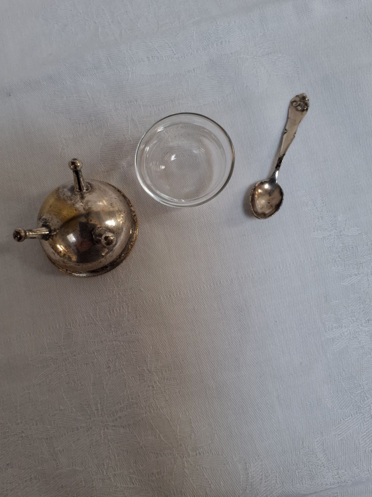 Vintage saltkar mred glasindsats og lilke ske