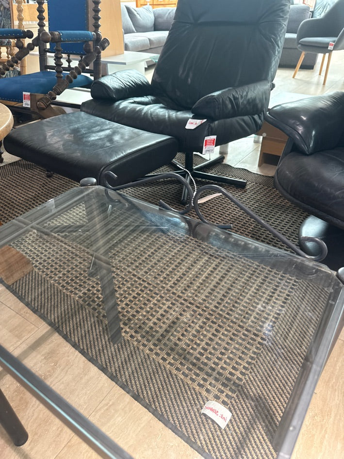 Glasbord m. Sort metalstel