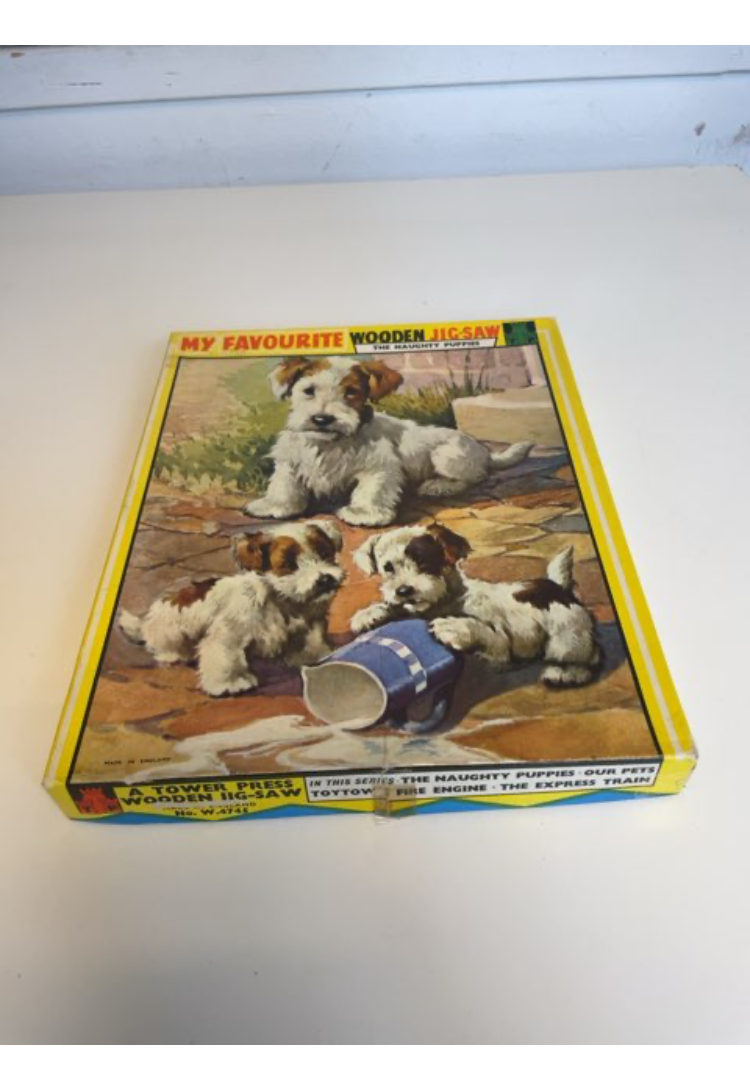 Retro træpuslespil med hunde