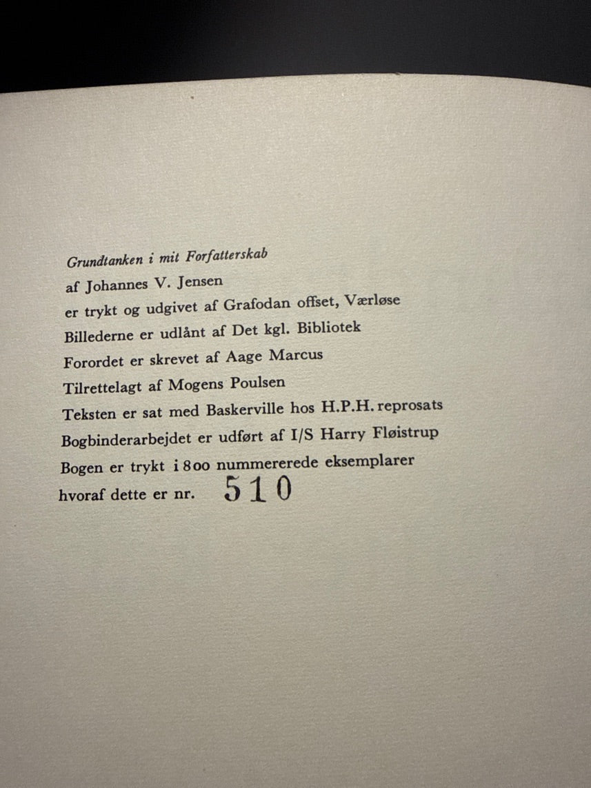 Johannes V Jensen: Grundtanken i mit forfatterskab