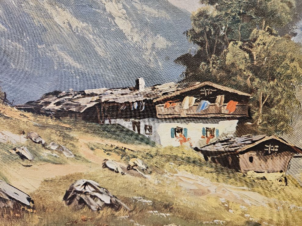 Hytte i bjerglandskab - Gylden ramme