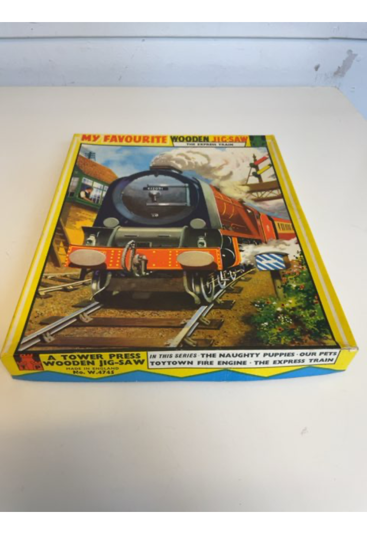 Retro træpuslespil med tog