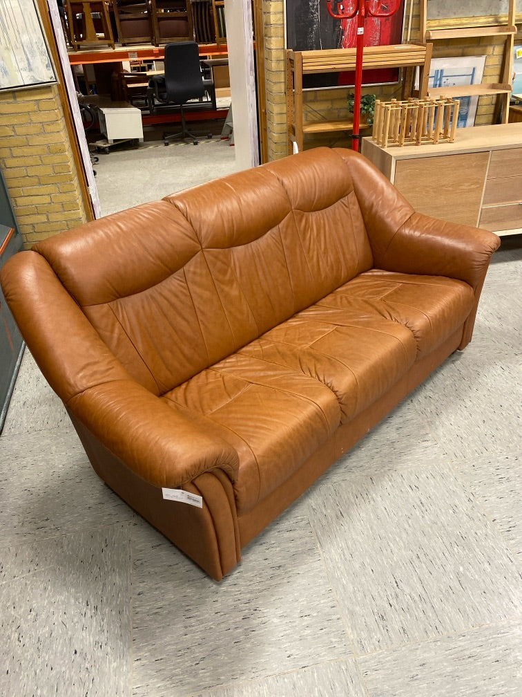 3-personers lædersofa cognacfarve