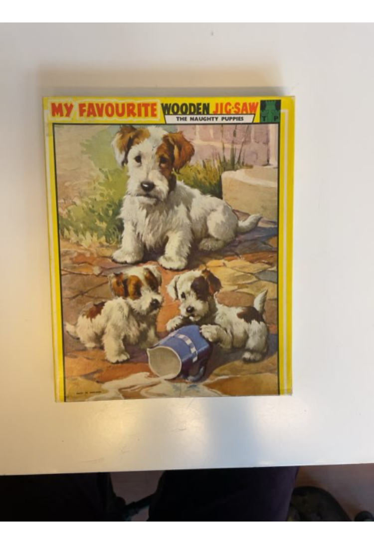 Retro træpuslespil med hunde