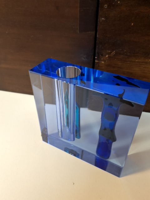 Blå kunst-lysestage/vase