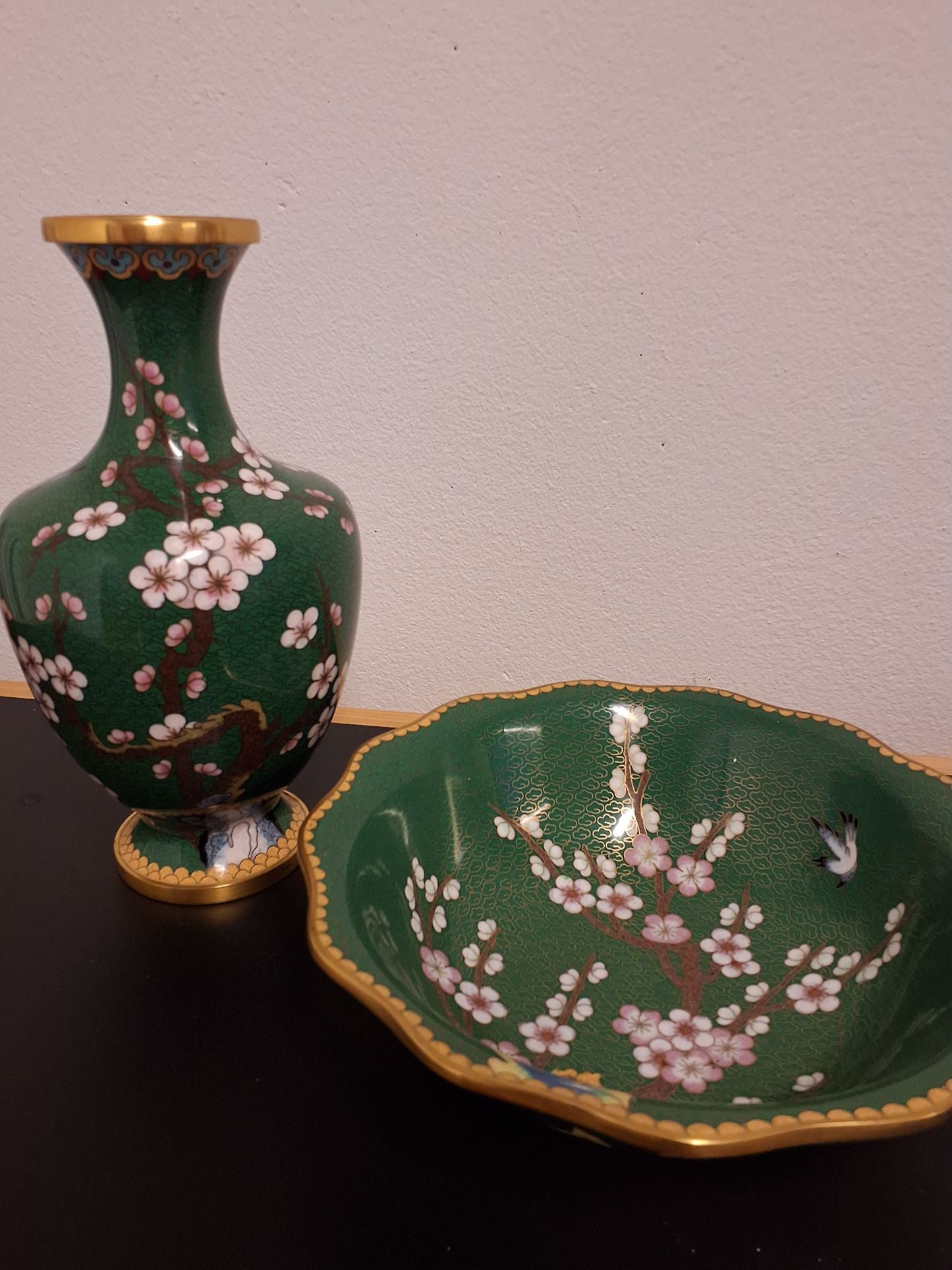 Metal vase og skål emalje