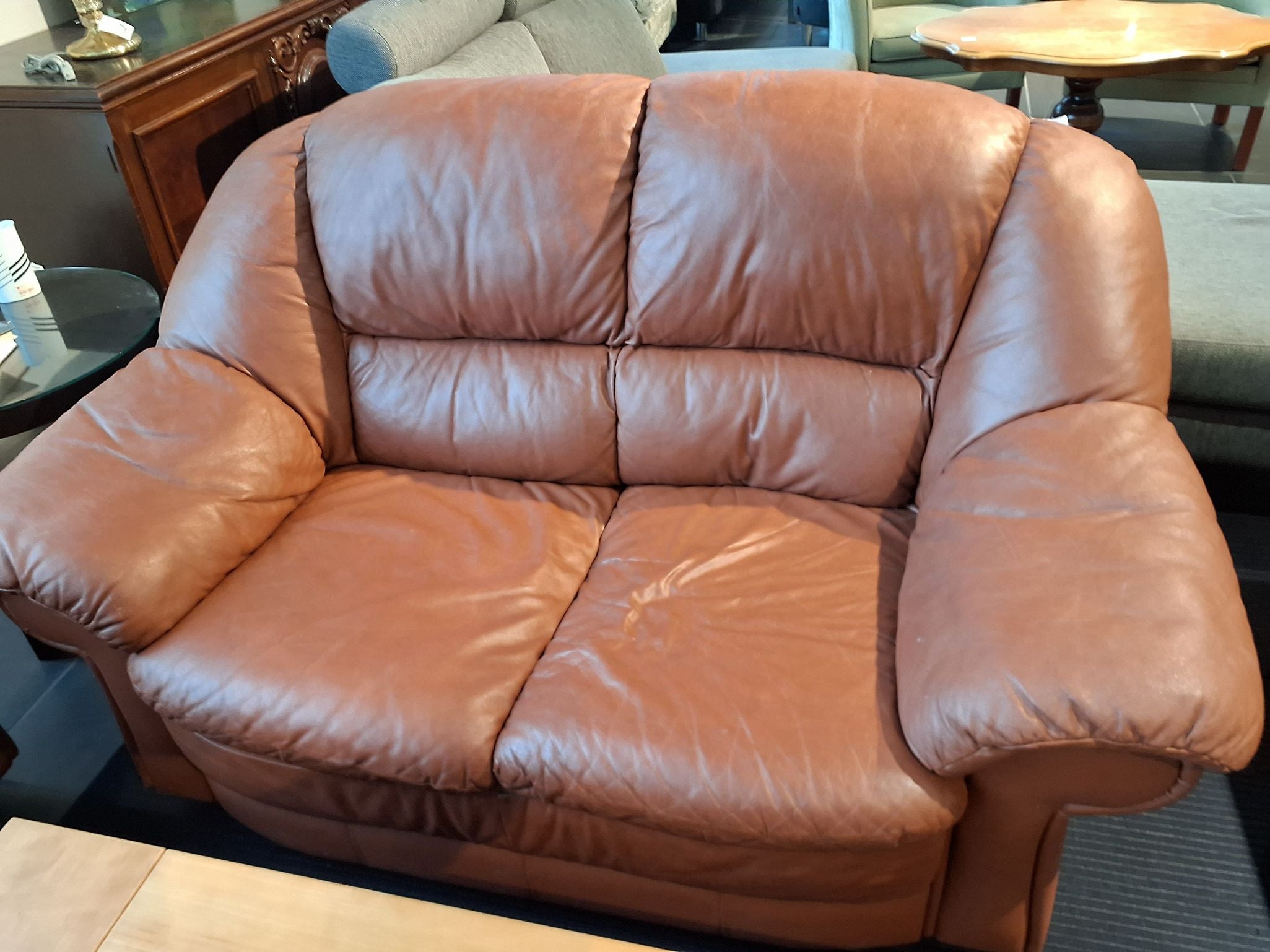 Lædersofa 2pers brun