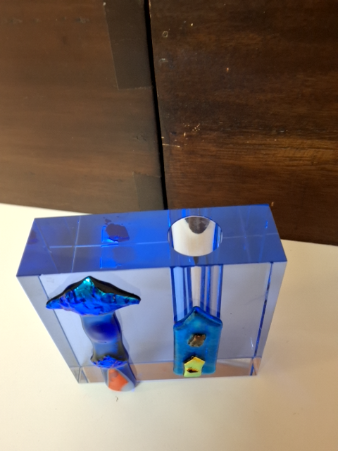 Blå kunst-lysestage/vase