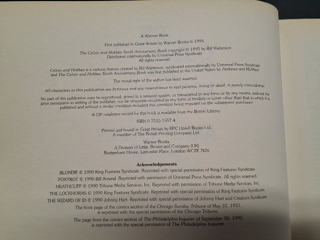 Tenth Anniversary book A Calvin and Hobbes collection