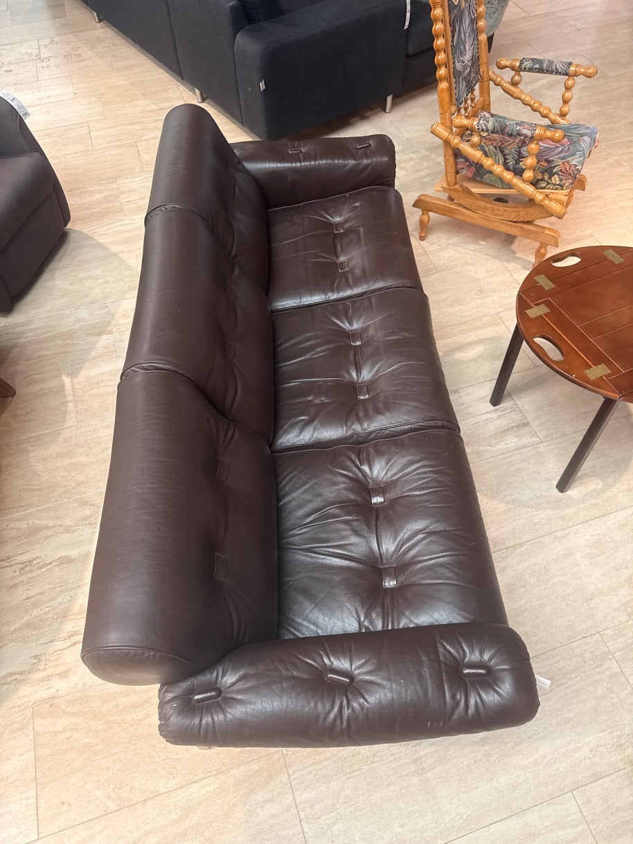 Lædersofa brun m. Detaljer