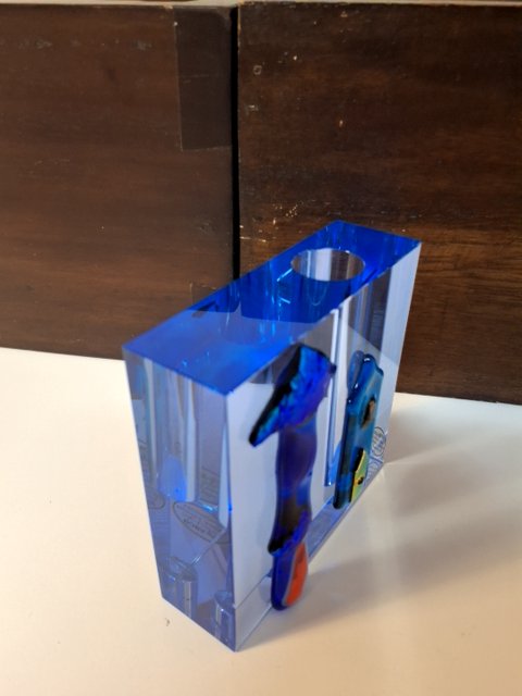 Blå kunst-lysestage/vase