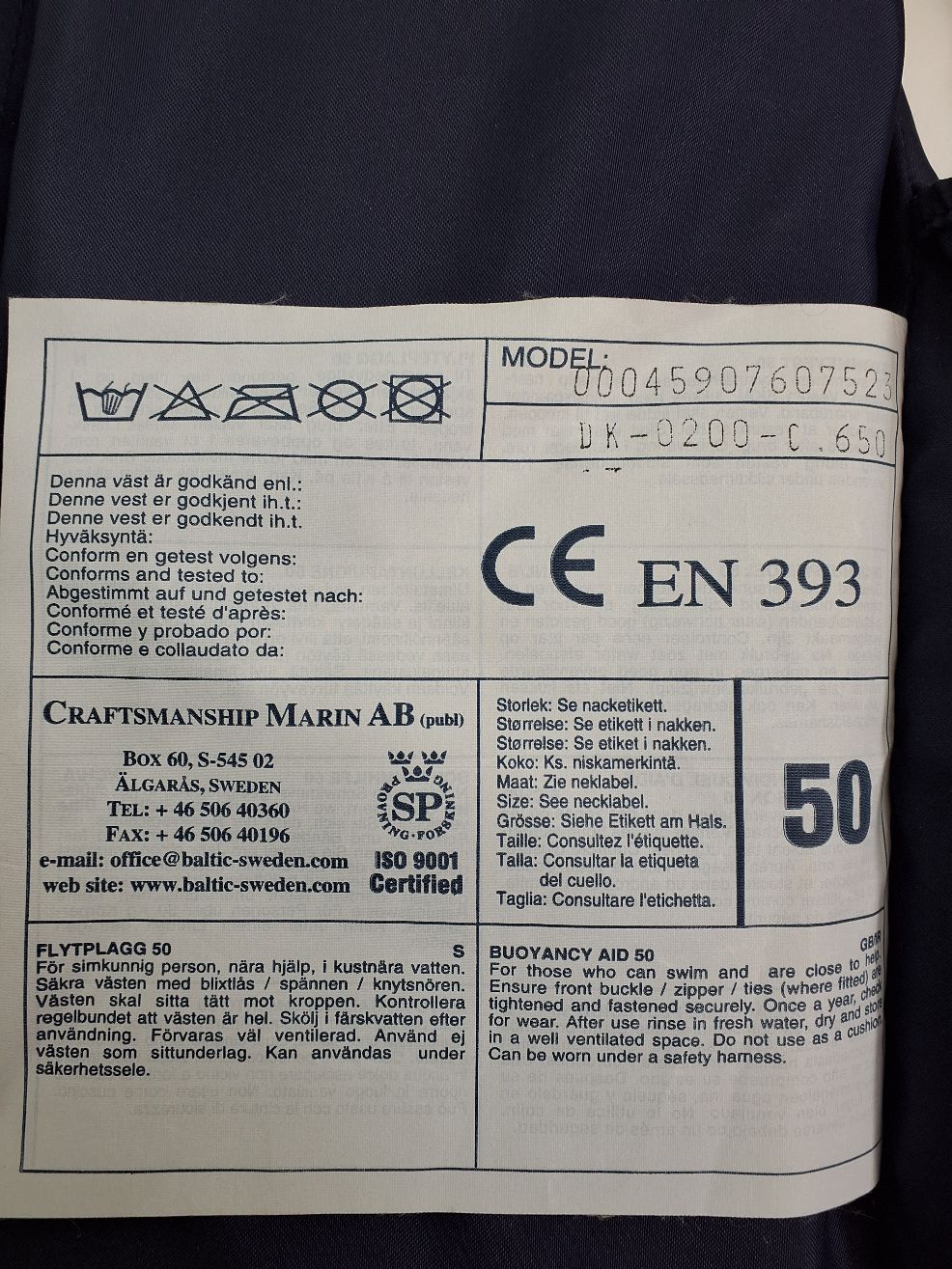 Redningsvest 50-70 kg