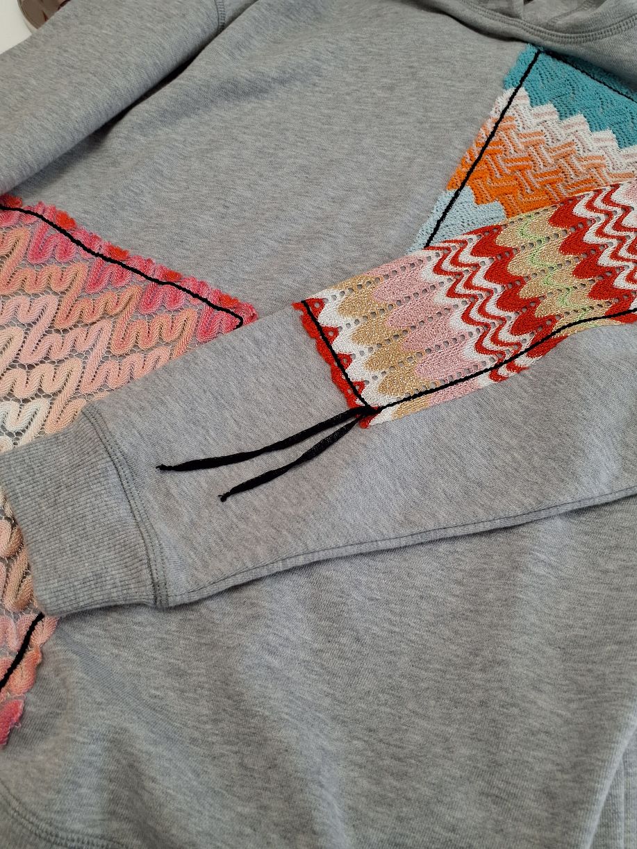 M Missoni Grey Jersey Patchwork Drawstring Hoodie