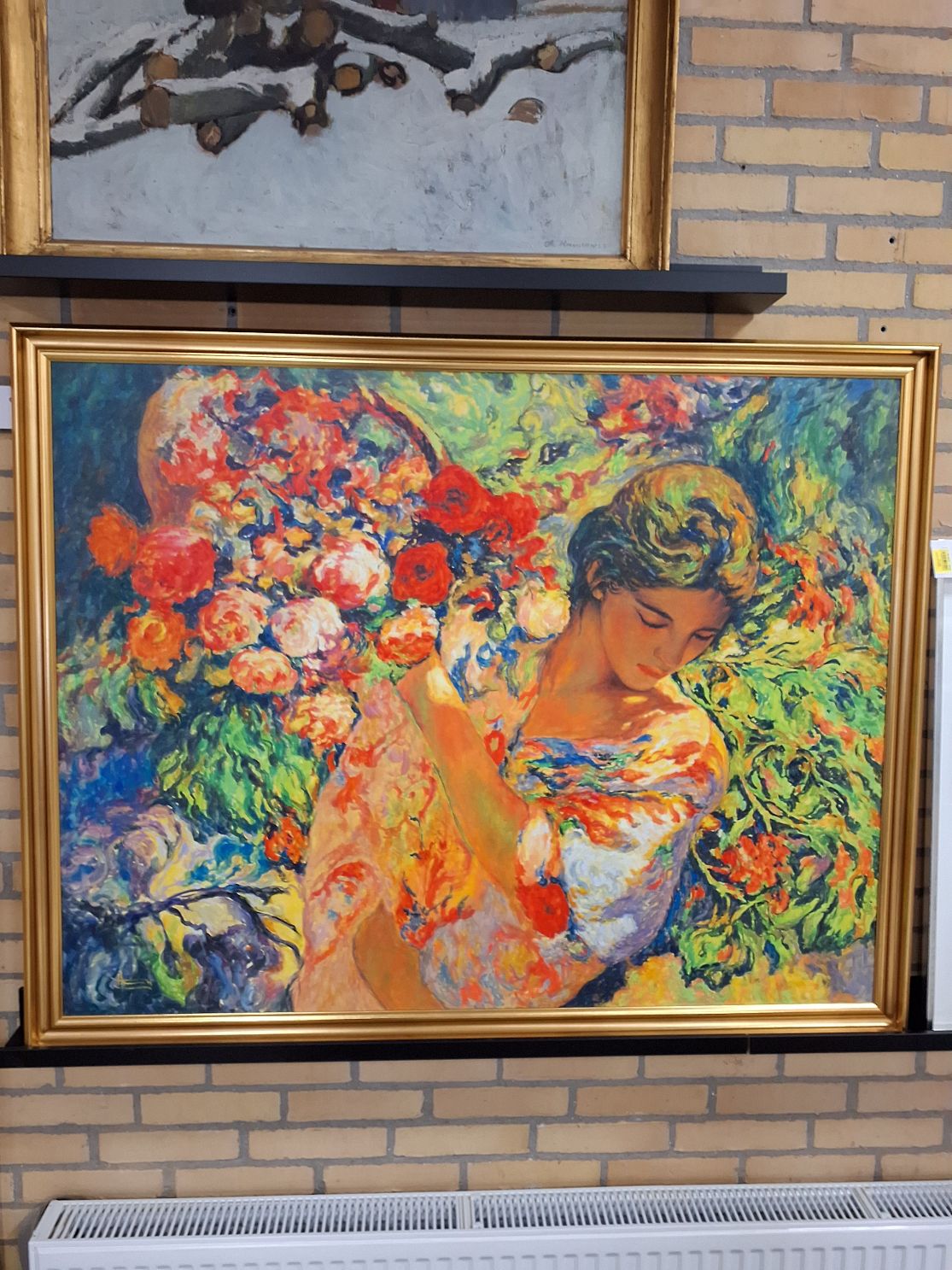 Maleri: Kvinde med farverige blomster