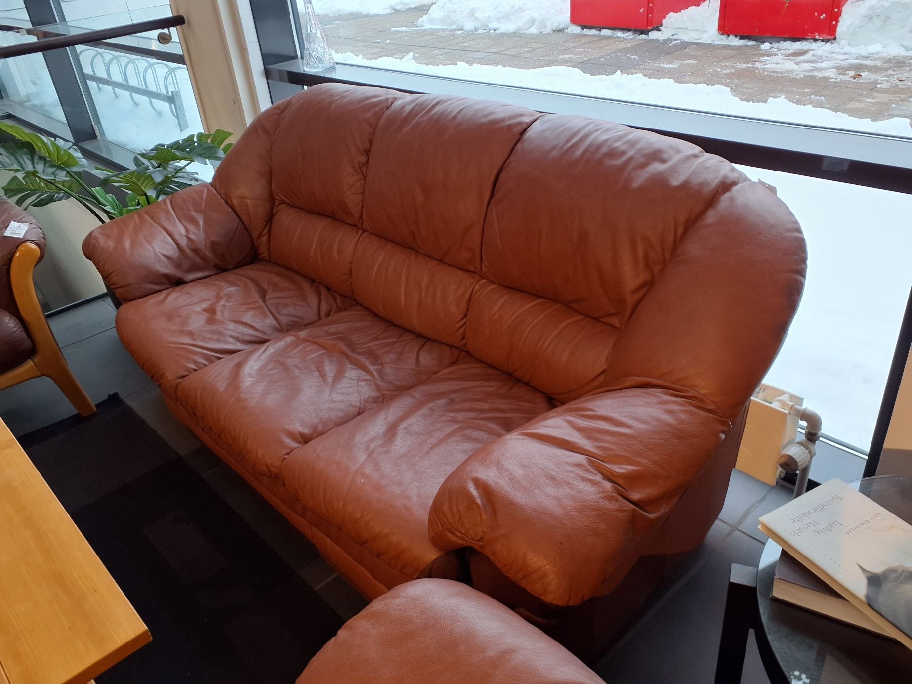 Lædersofa 3pers brun