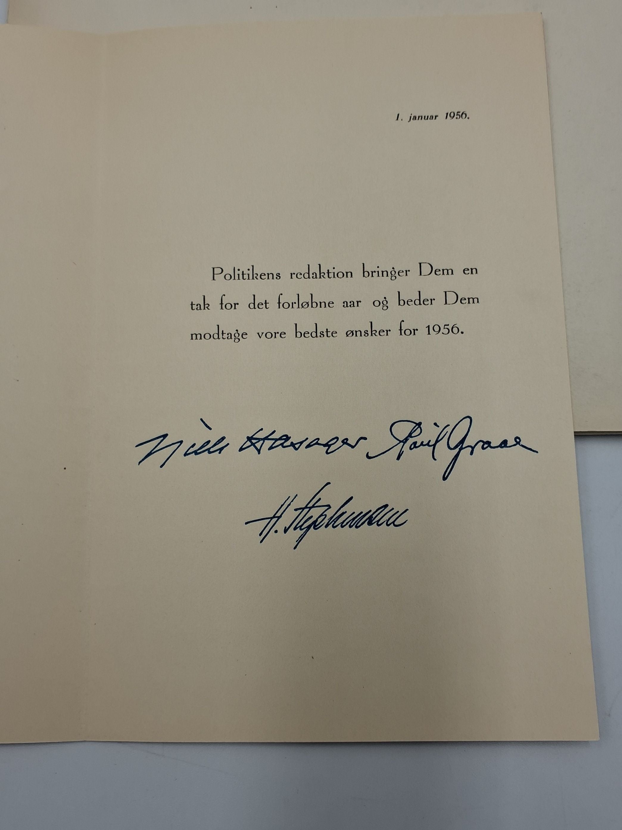 Sikker Hansen Nytårs hilsen Politikens redaktion 1956