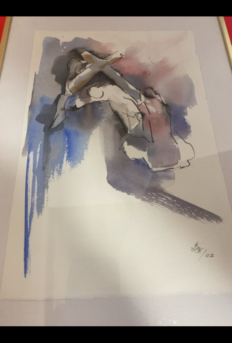 Akvarel abstrakt med kors