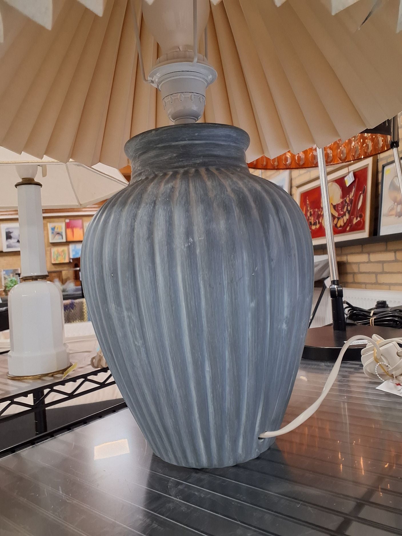 Blå keramik lampe