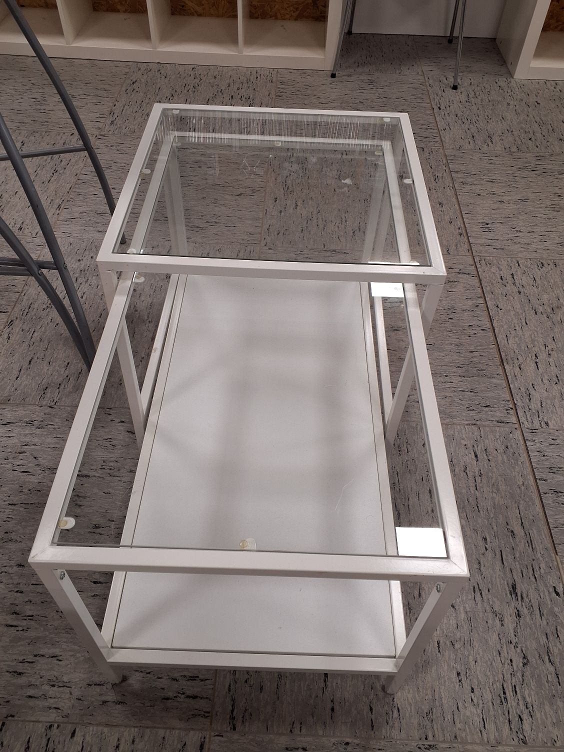2 stk glas sofaborde metal stel