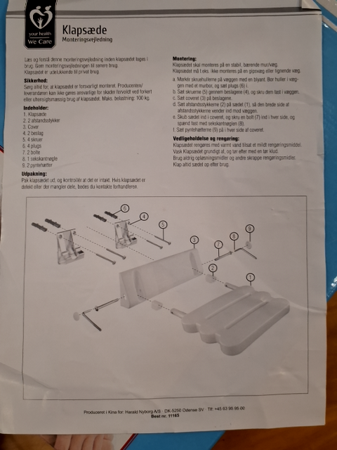 Klapsæde til brusekabine