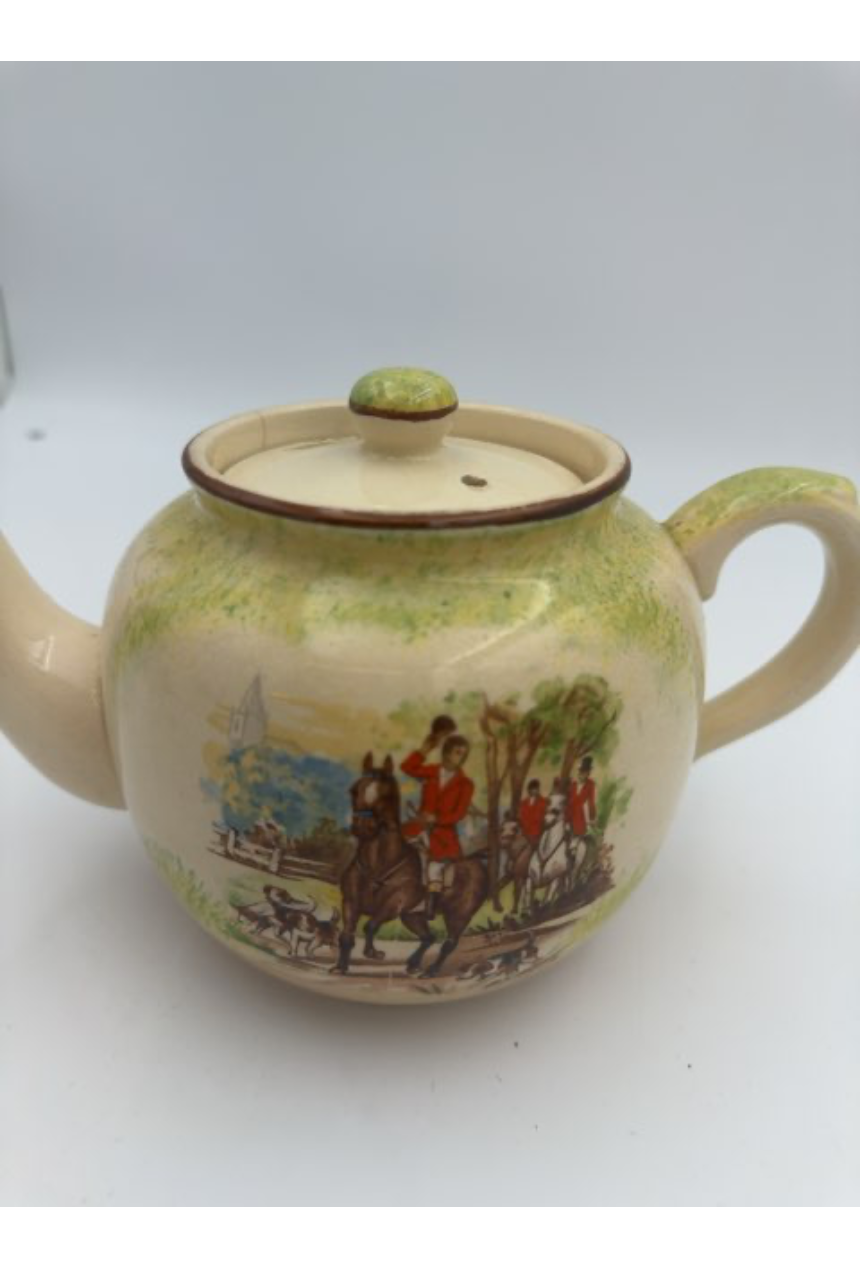 Price bros. English fox hunting earthenware teapot