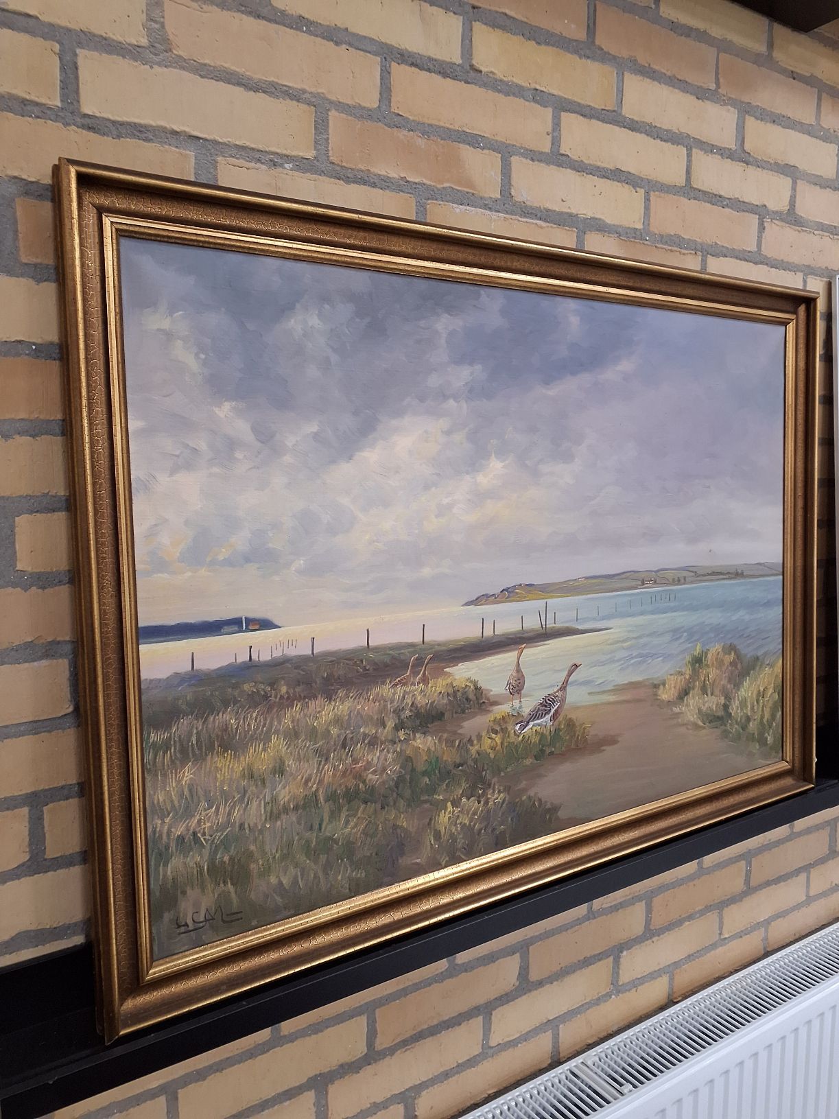 Maleri: Gæs ved kysten