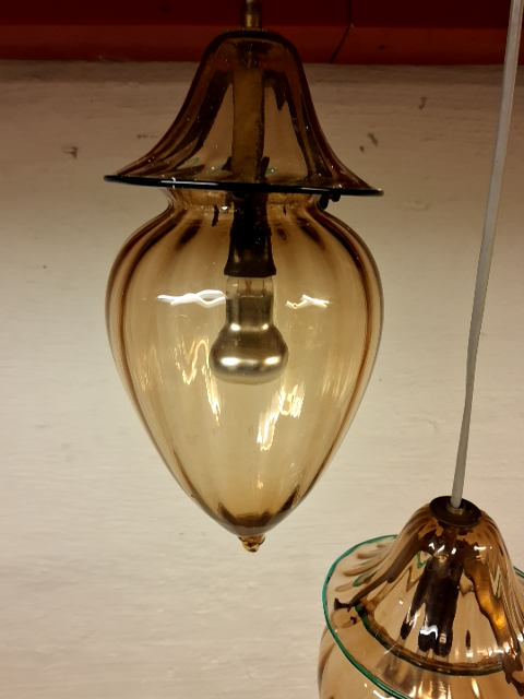 2 stk Vintage Amber glas lamper