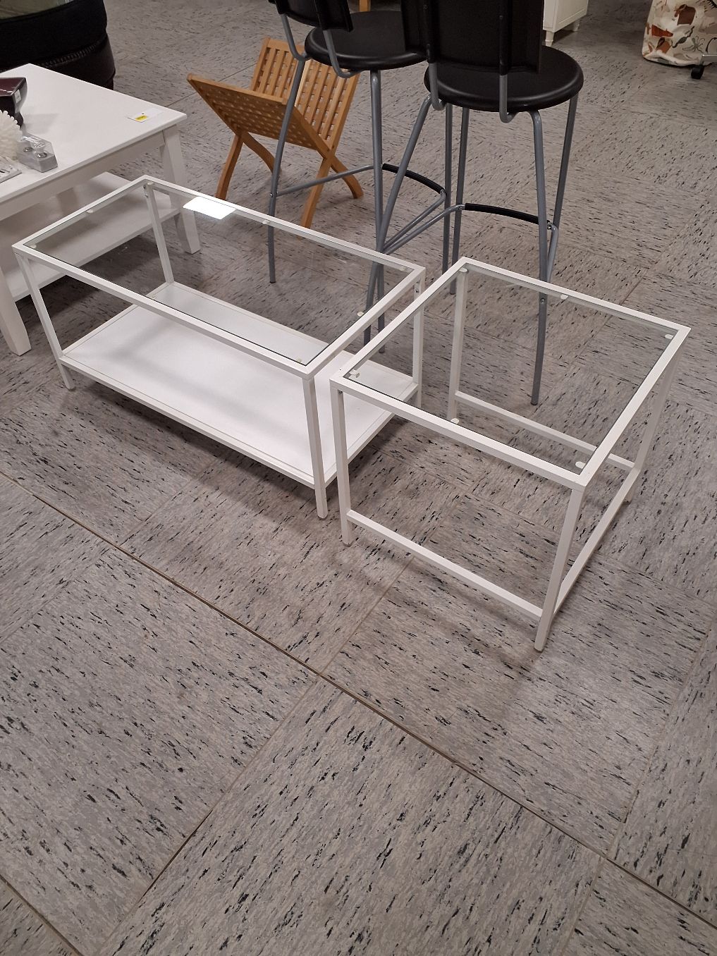 2 stk glas sofaborde metal stel