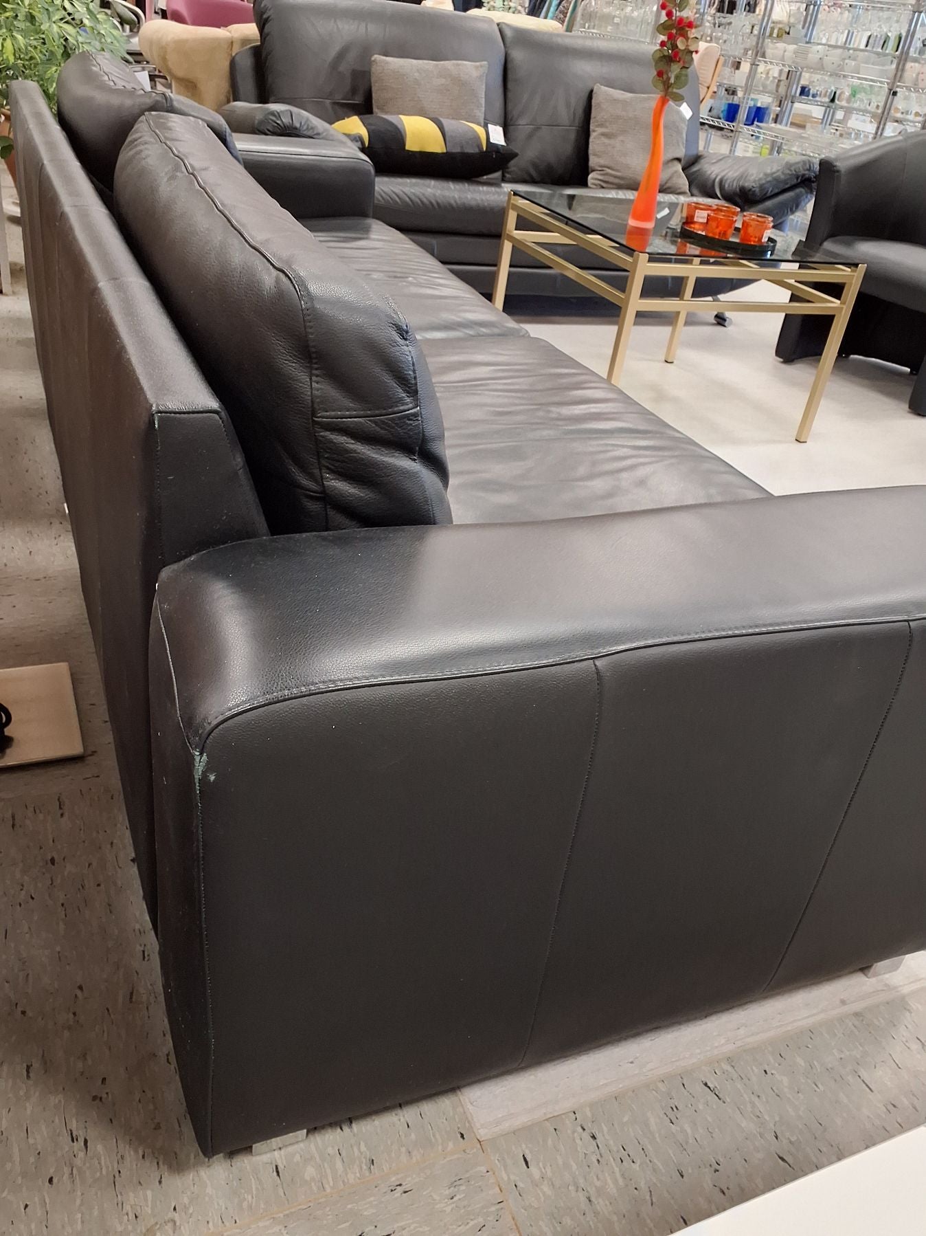 4-pers lædersofa sort