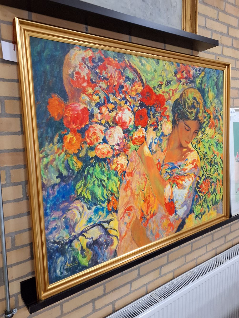 Maleri: Kvinde med farverige blomster