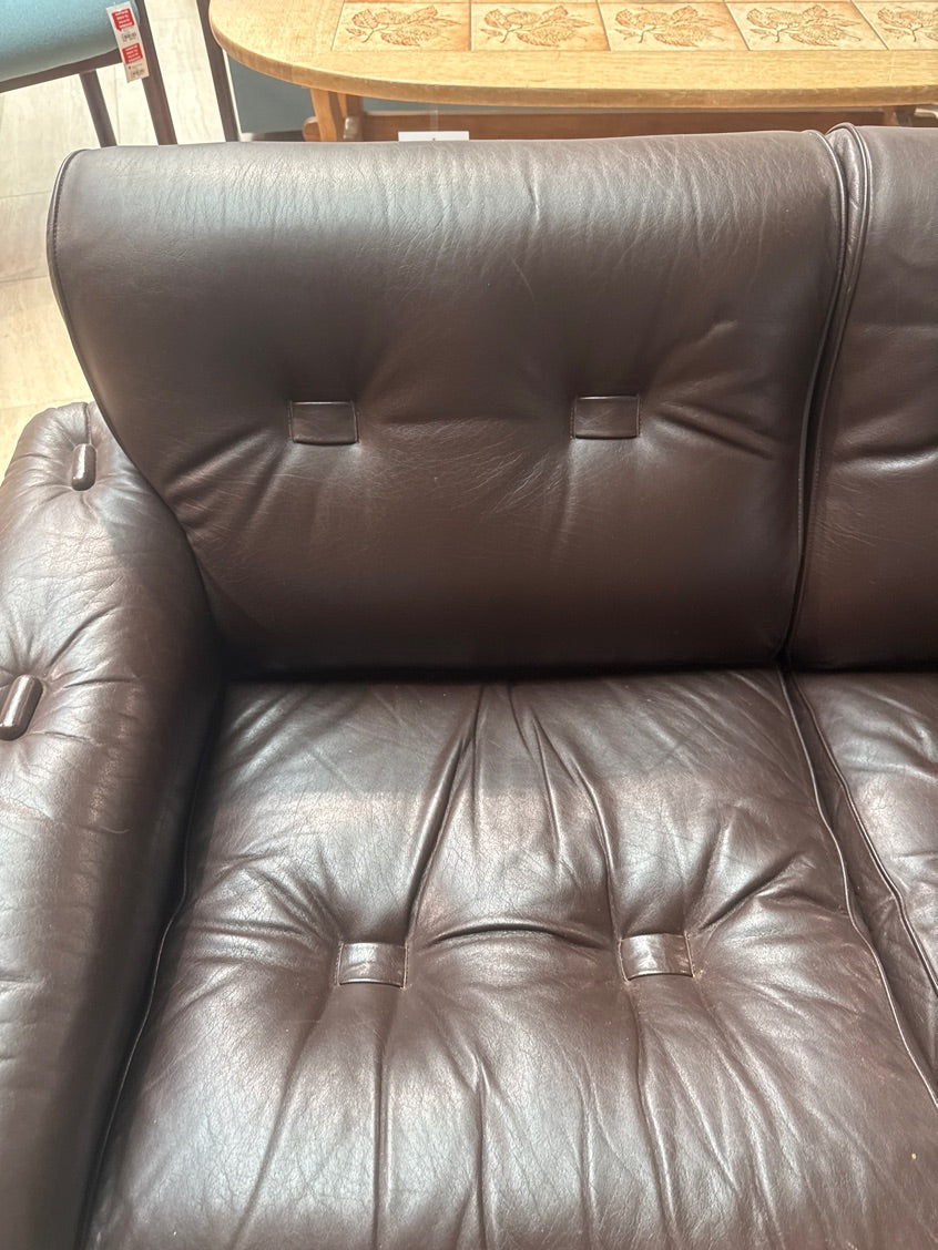 Lædersofa brun m. Detaljer
