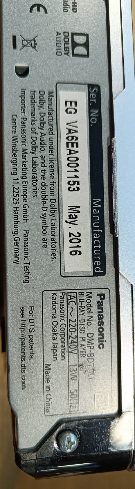 Panasonic Blue Ray afspiller