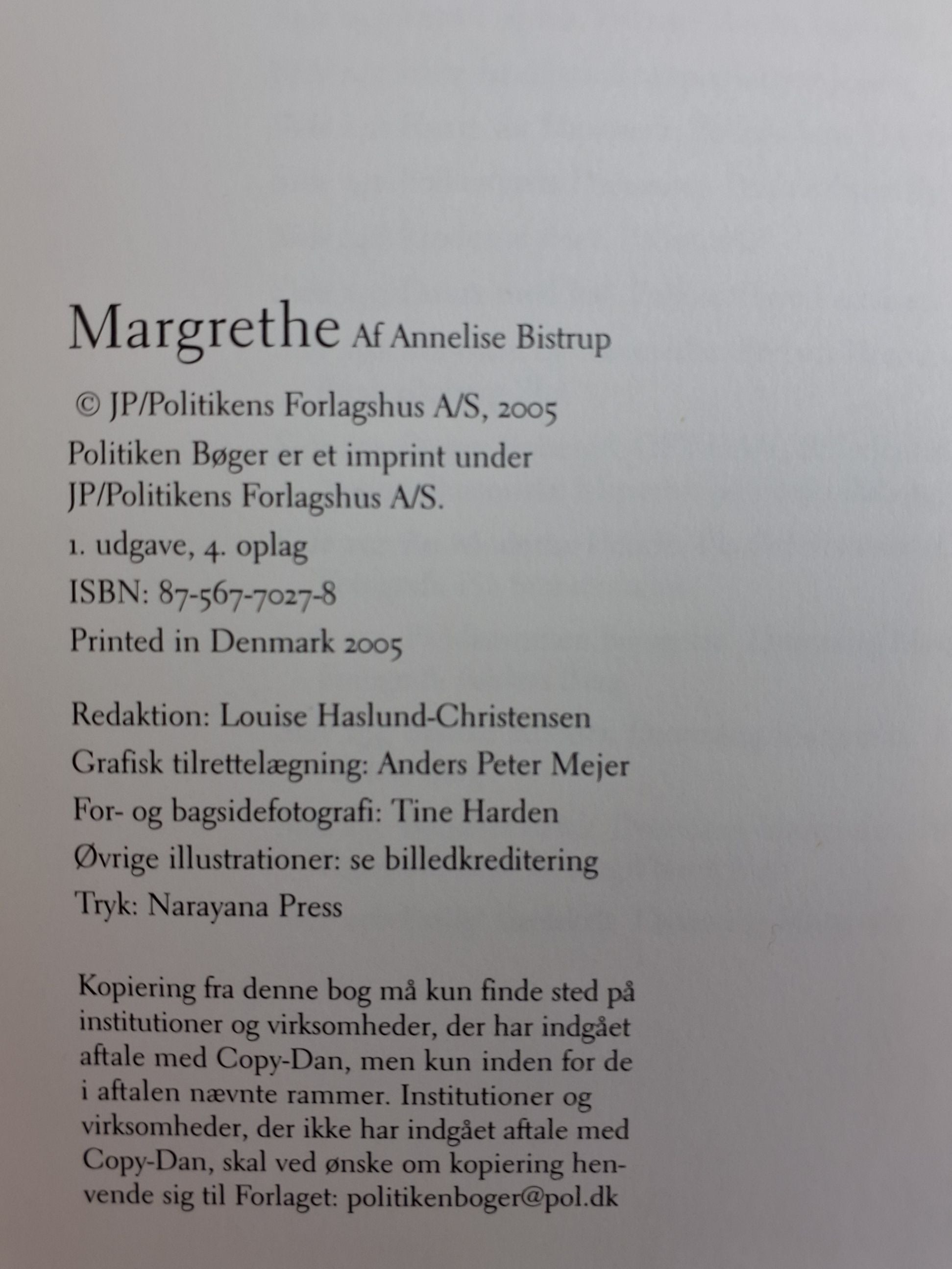 Bog: Margrethe, Bistrup