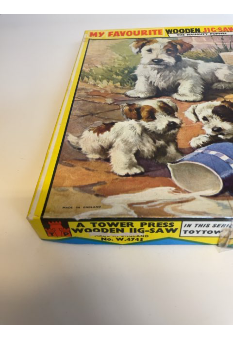 Retro træpuslespil med hunde