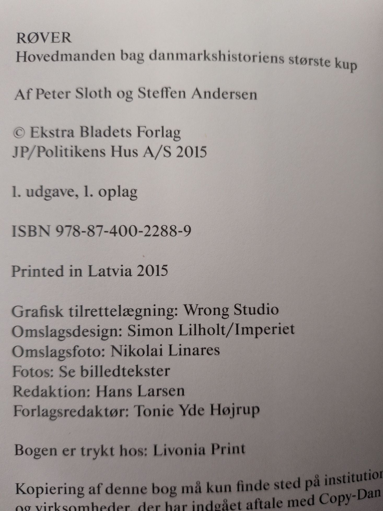 Bog: "Røver" Peter Sloth & Steffen Andersen