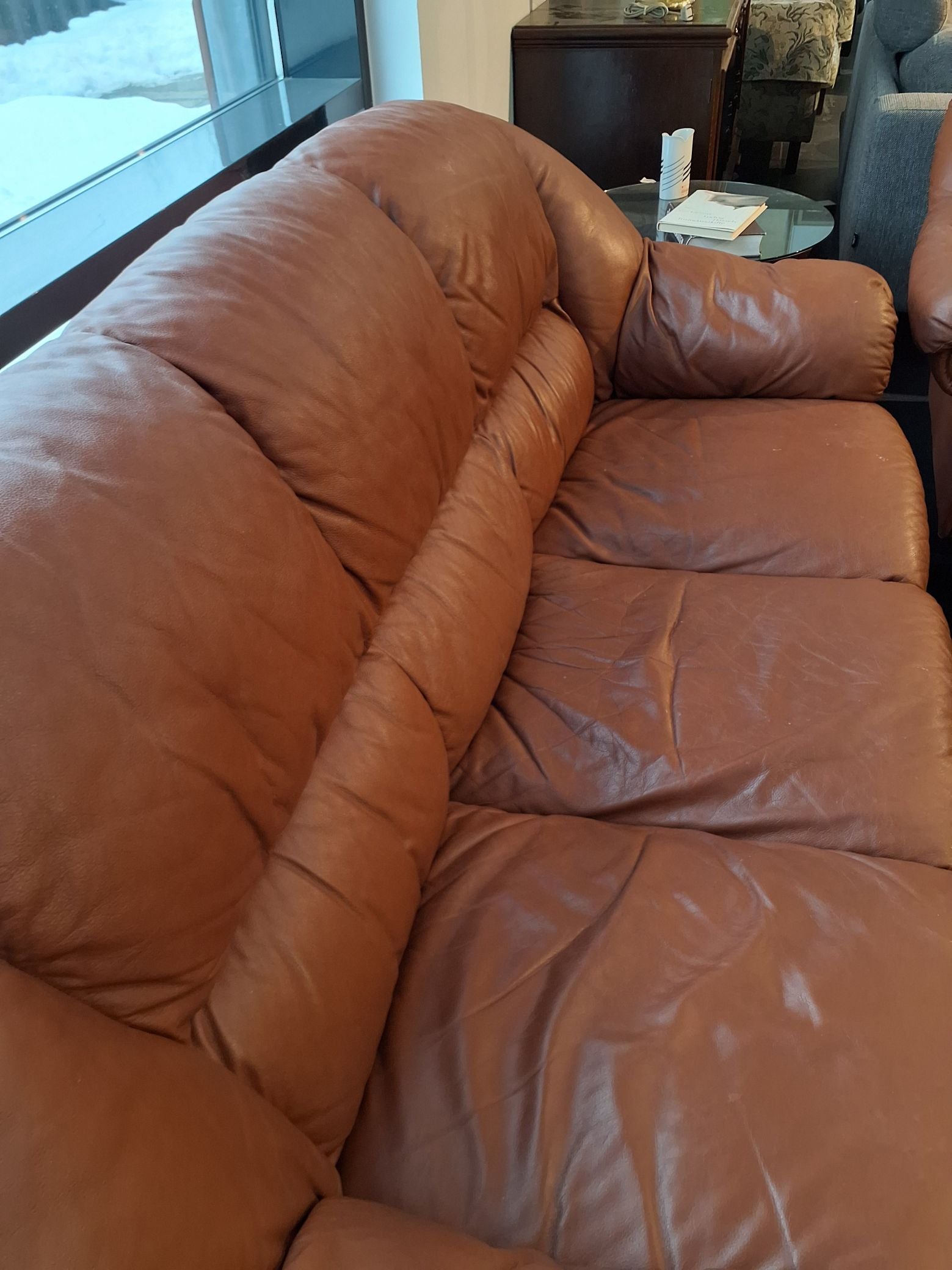 Lædersofa 3pers brun