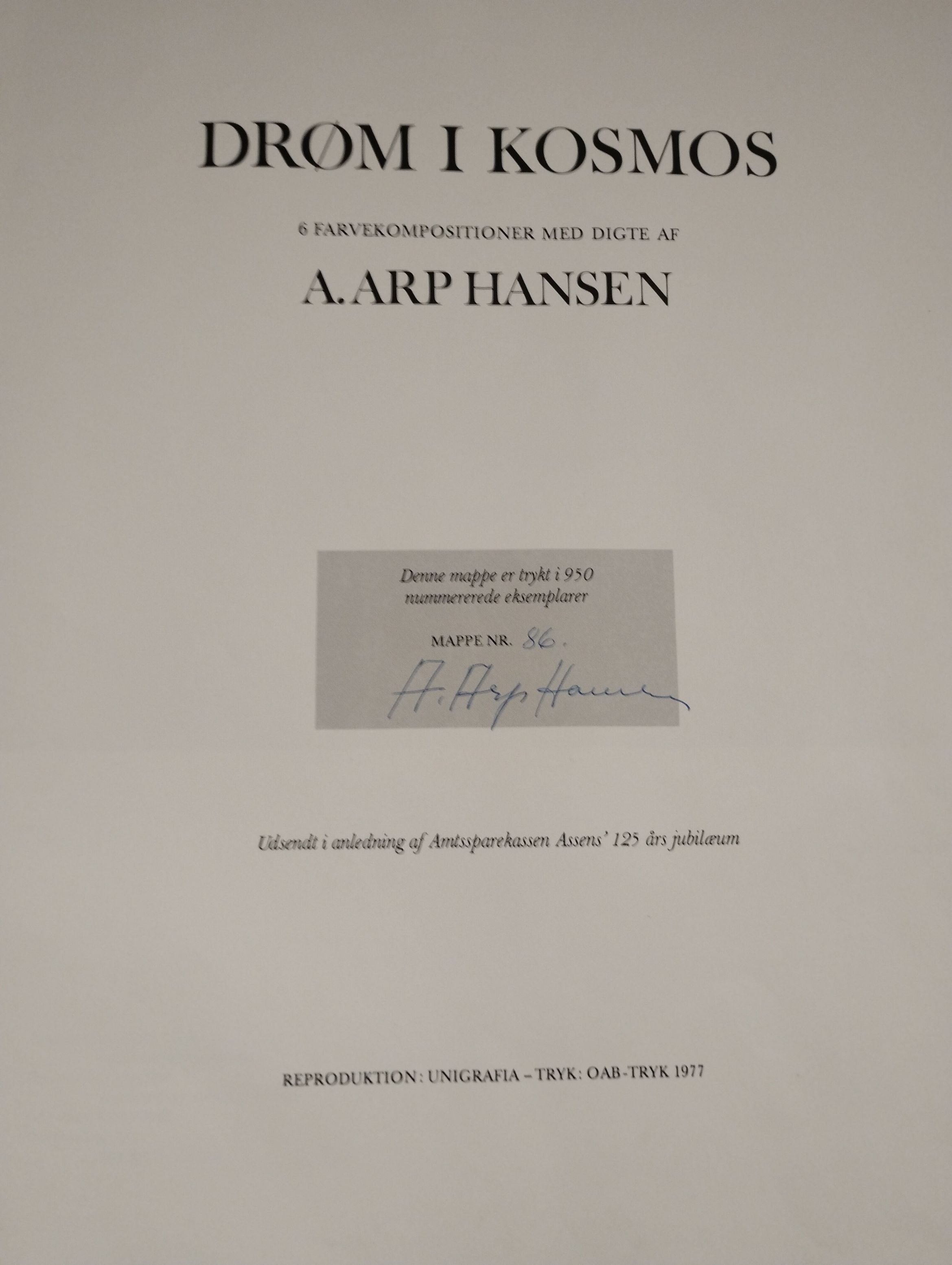 Kunstmappe med 6 stk. tryk af A. Arp Hansen