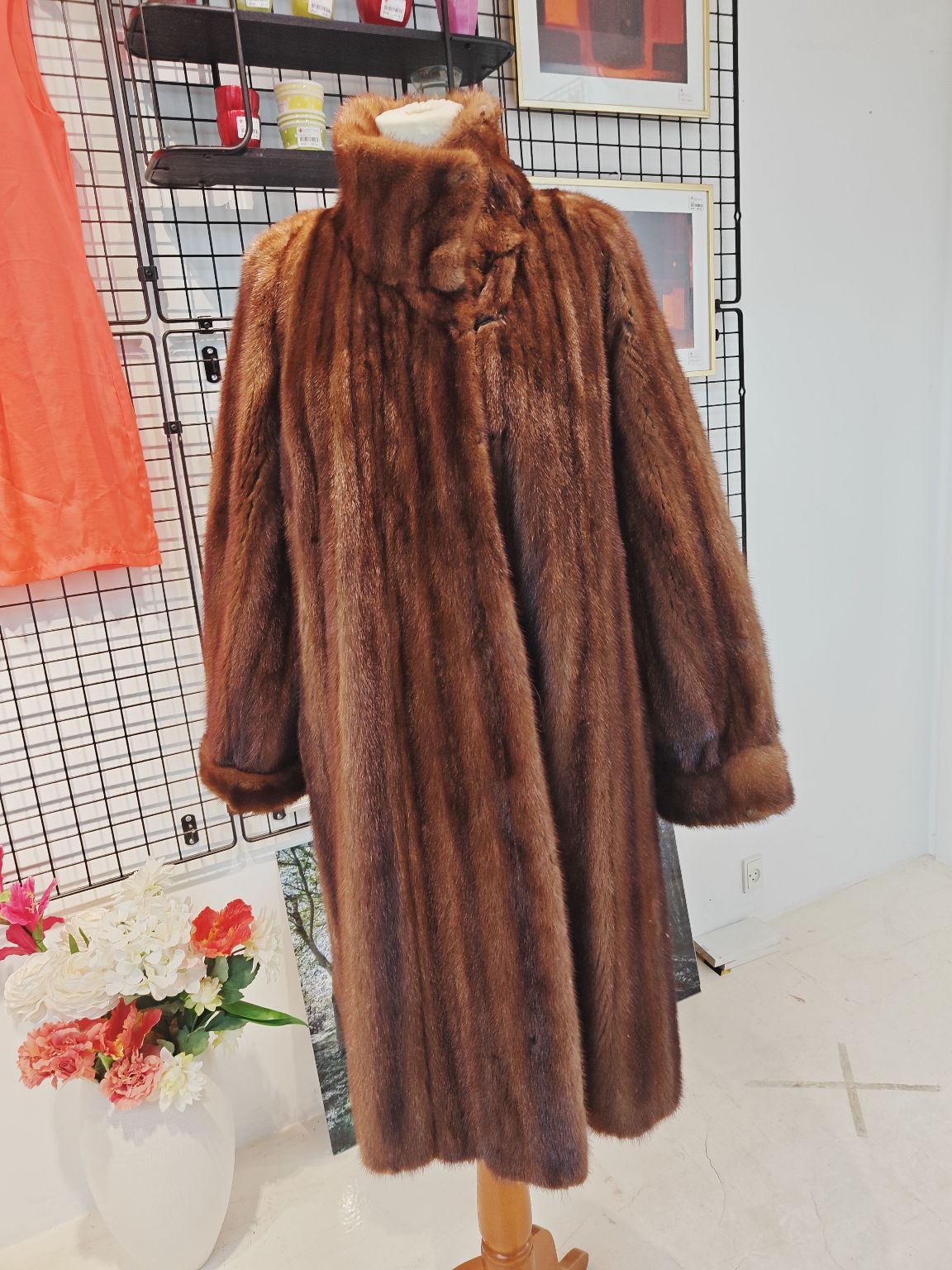 Ægte pels mink, vende frakke m. skindfoer