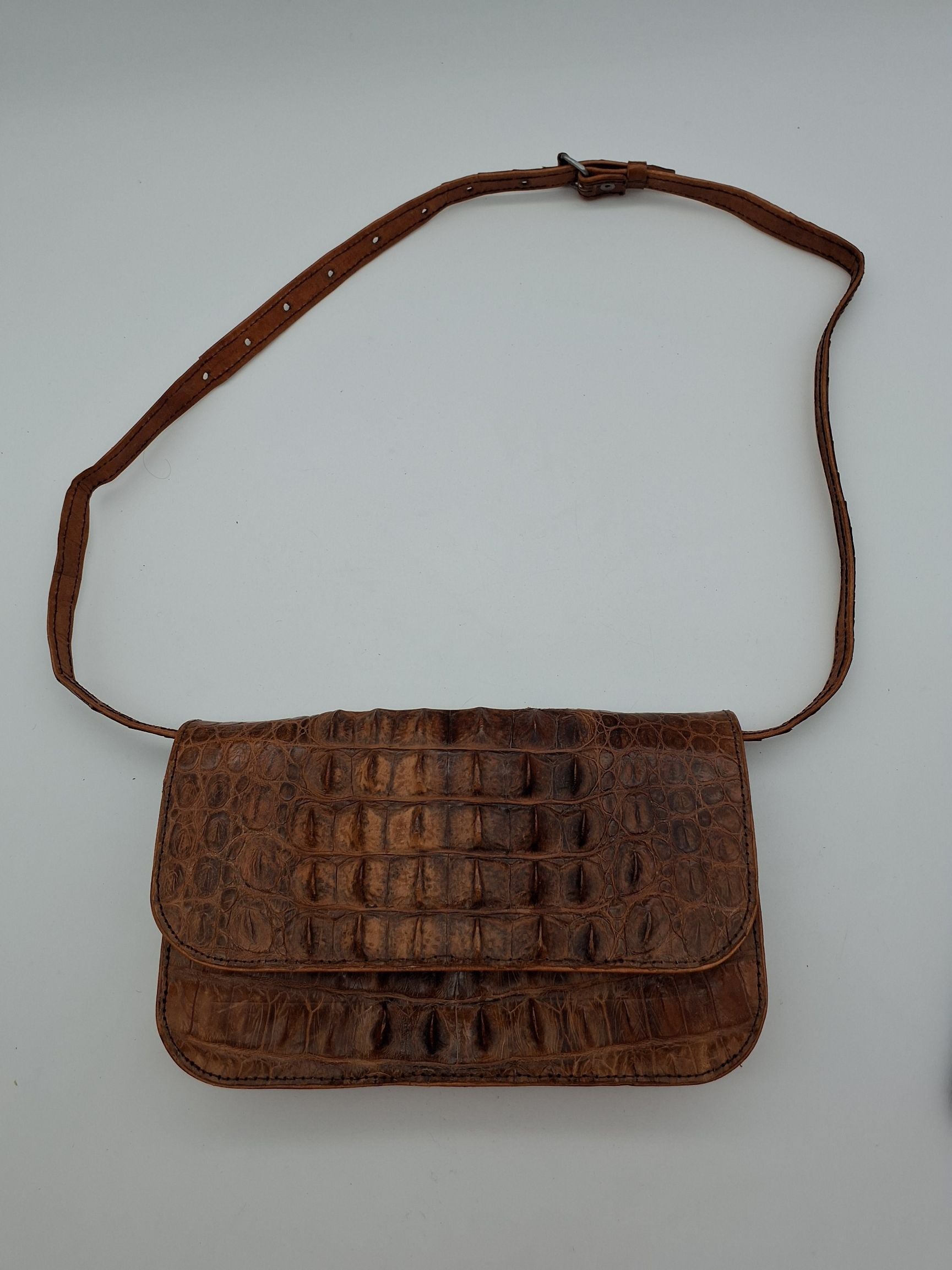 Vintage skuldertaske i krokodilleskind (Hornback)