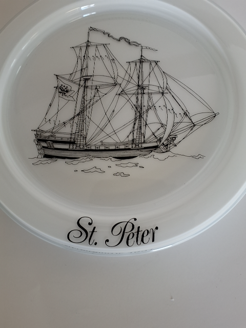 Holmegård skibsplatte mrk Brigantine St Peter