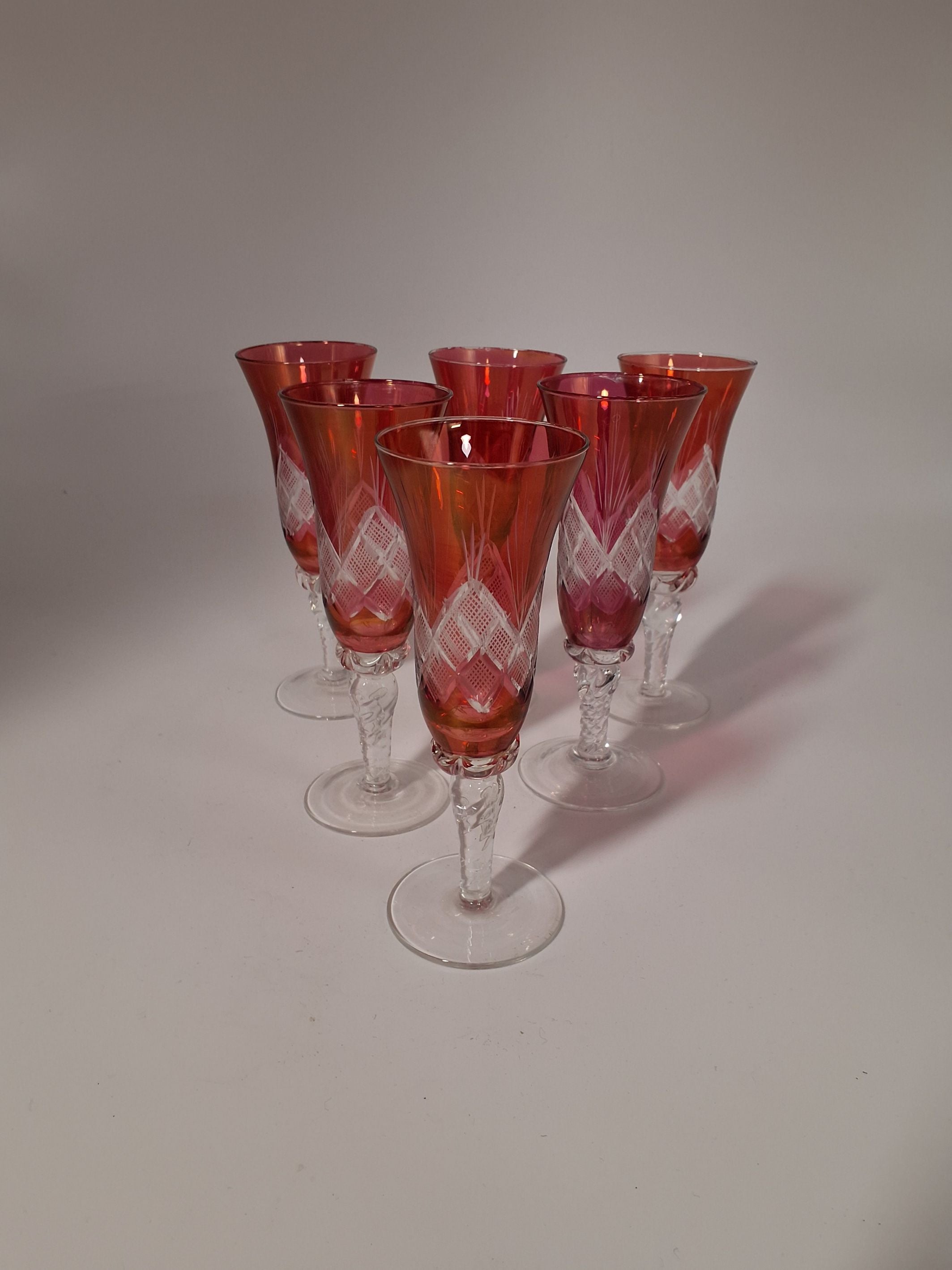 6 x Red Bohemian krystal