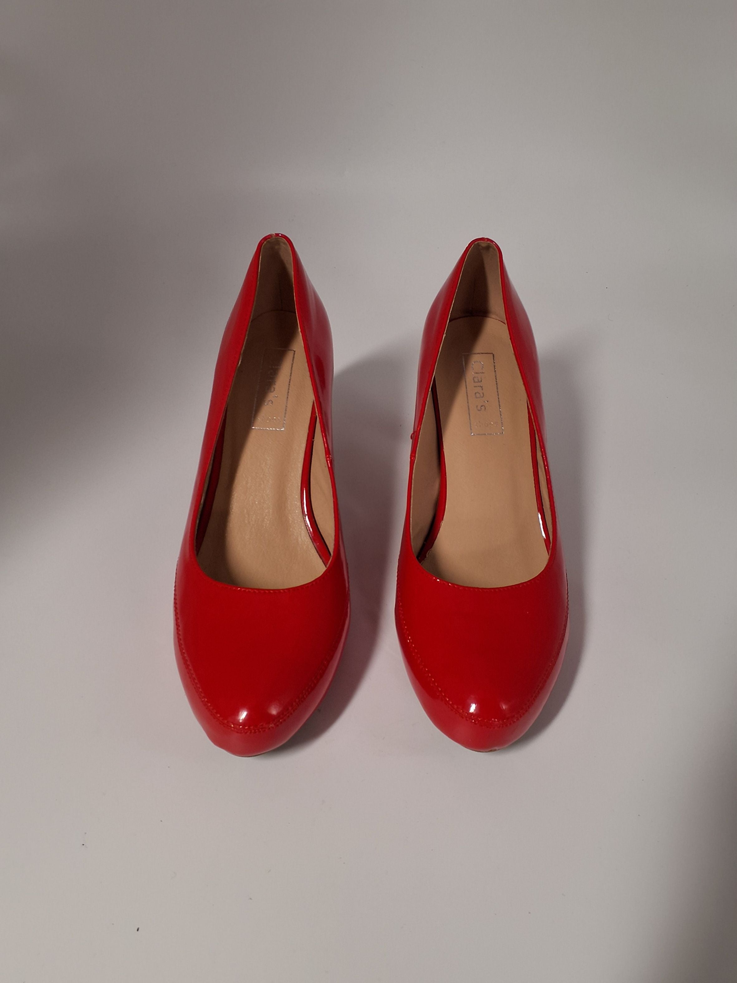 Røde halvhøje pumps