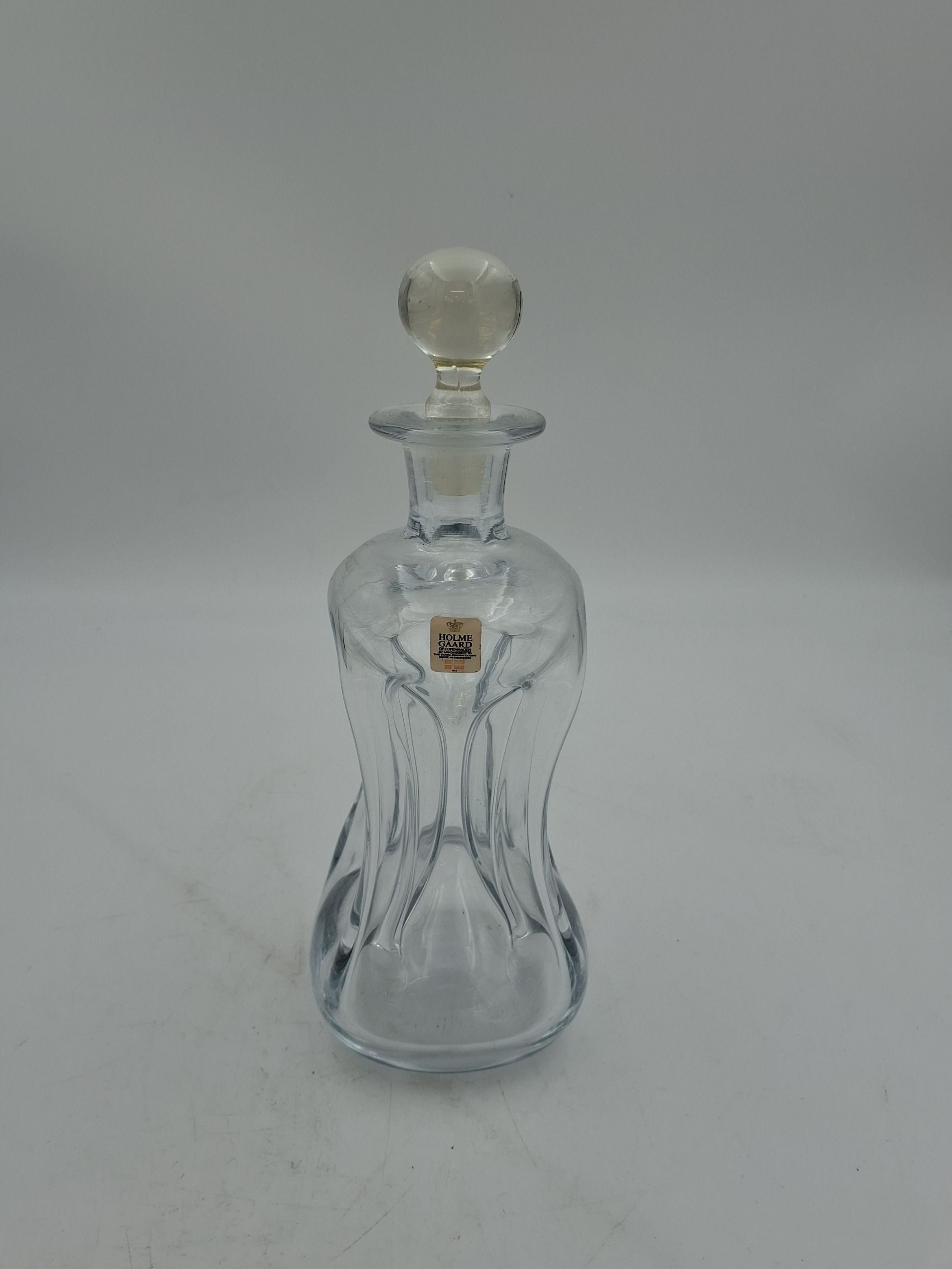 Holmegaard klukflaske i klart glas med rund glasprop, 24 cm