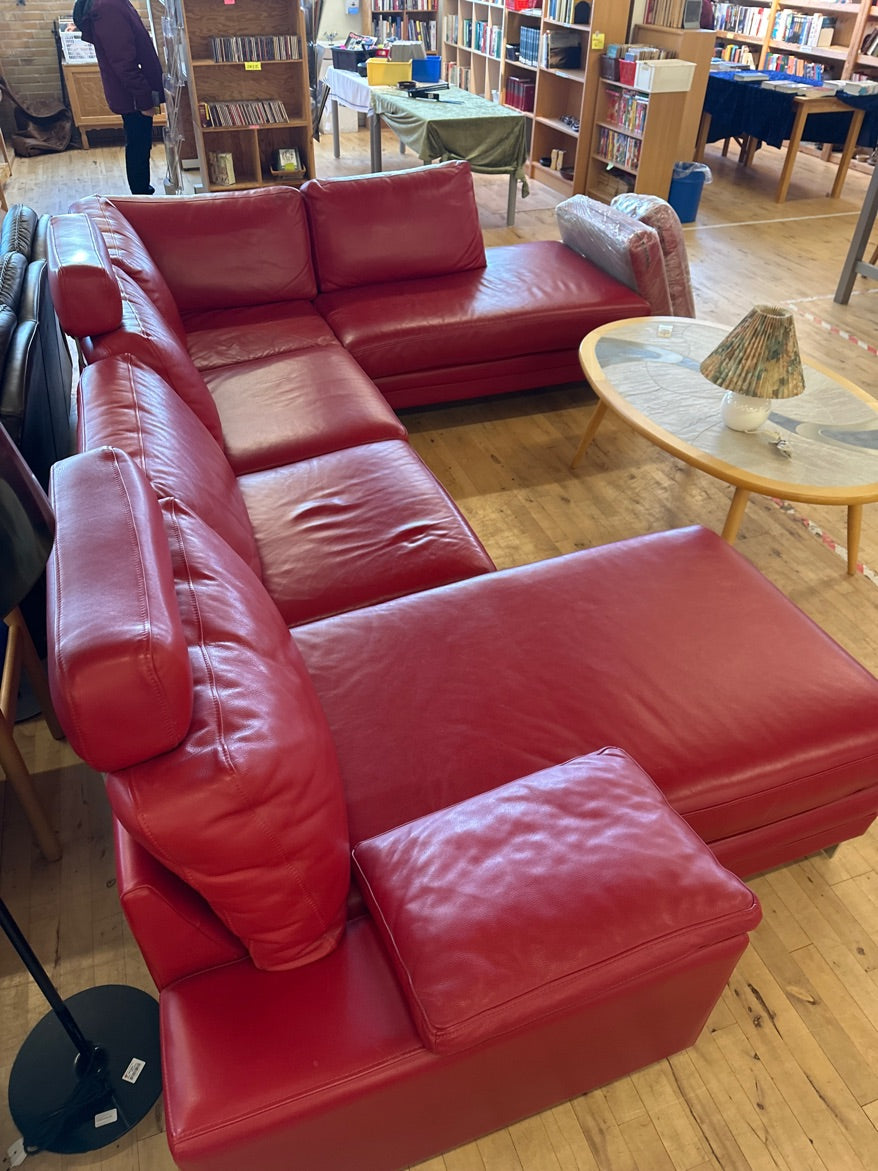 Rød lædersofa m/chassilon