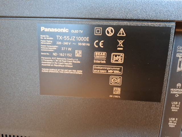Panasonic Oled 55' Tommer
