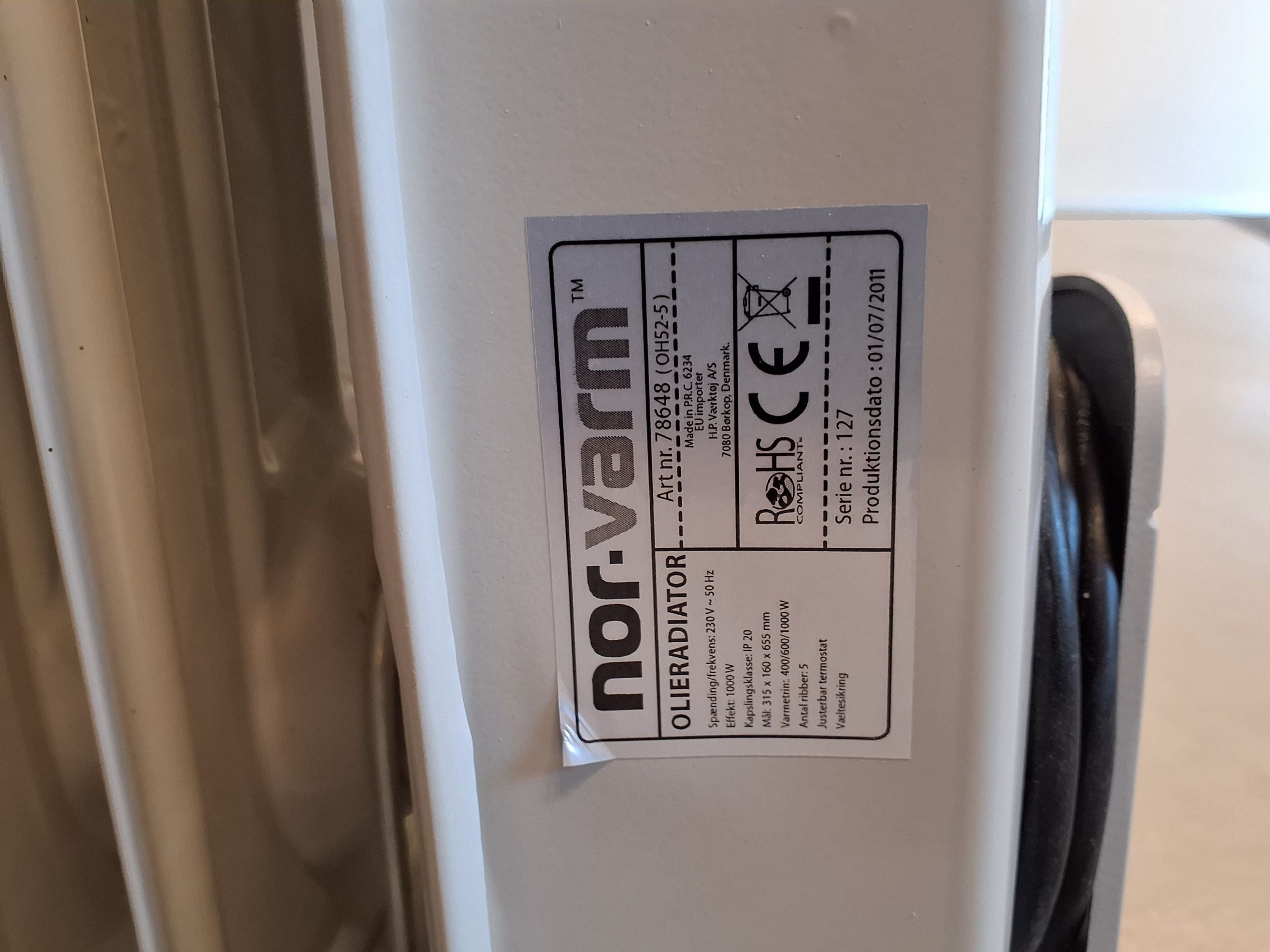 Nor-varm oliefyldt elradiator