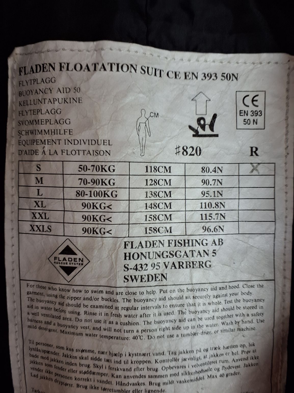 Fladen flydedragt 50-70 kg