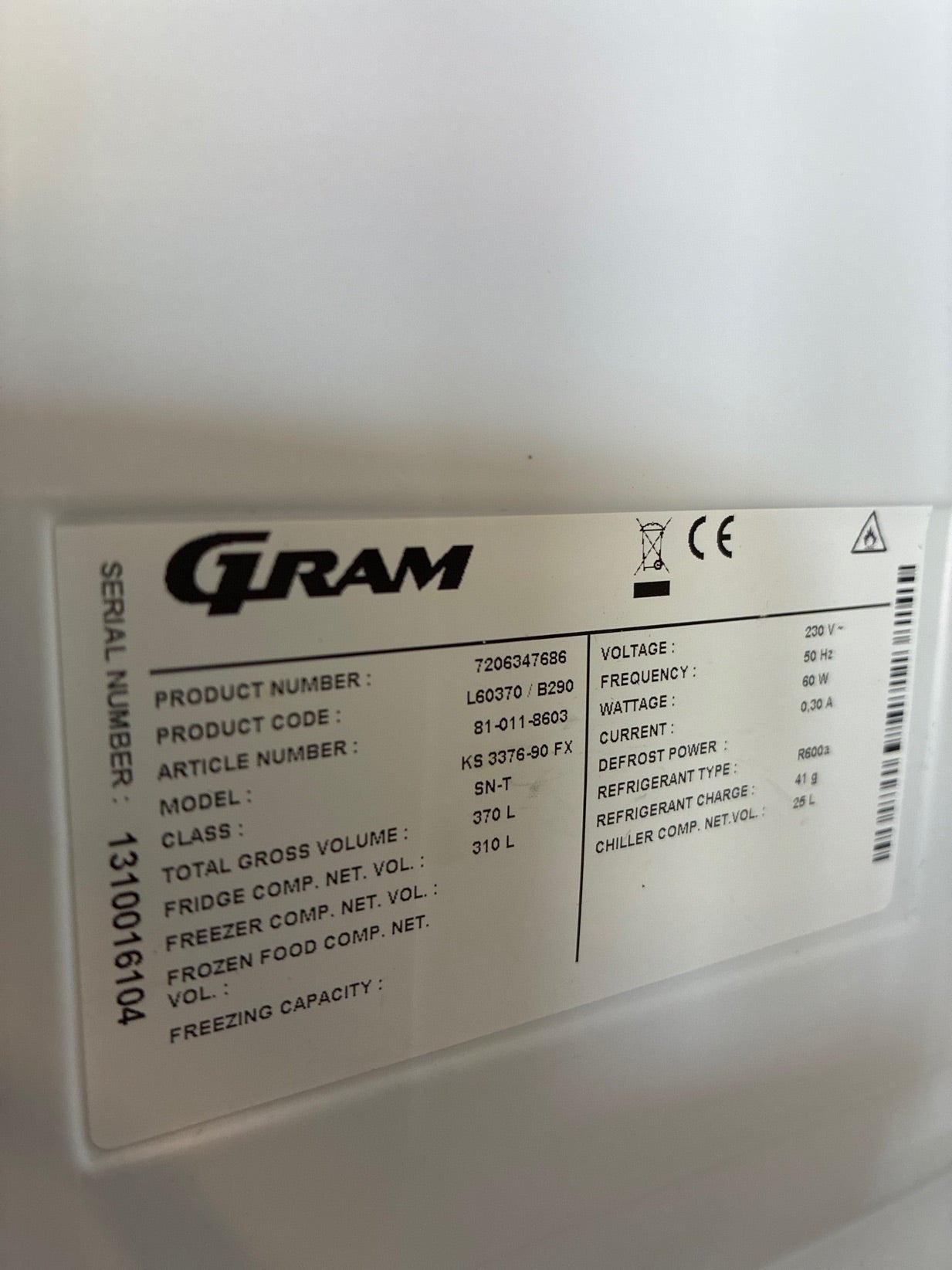 Gram køleskab KS 3376-90 FX