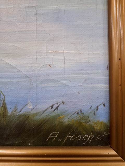 Maleri: Ved søen , A. Fischer